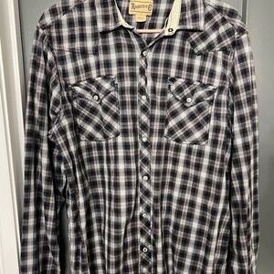 Roebuck & Co. Black and White Plaid Men's Casual Shirt Pearl snap size large